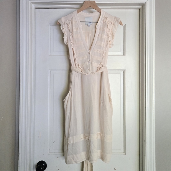 Odille Anthropologie Ivory Ruffle Sleeveless Shift Dress Size 10 - Picture 3 of 6